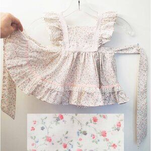 Bryan Girls Vintage Pink Floral Lace Ruffle Dress Ties Prairie Cottagecore T2
